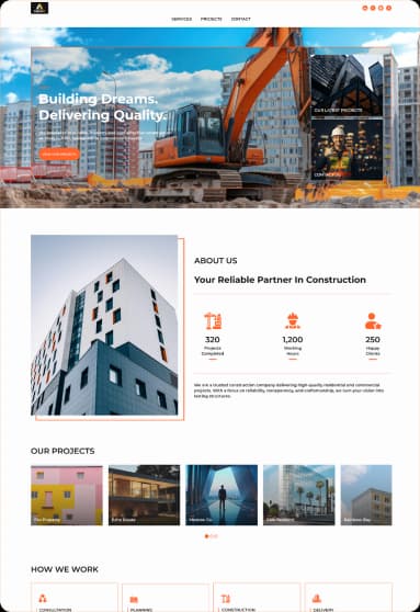 Construction & Building Company Website Template | Modern Responsive Template for Contractors & Builders